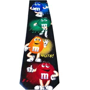 VTG M&Ms Mens Novelty Tie Glow Chocolate Candy Colorful Nuts Blue Red Dad Gift